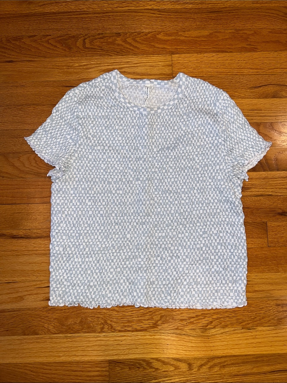Women’s American Eagle Textured Fitted Checkered Short Sleeve Top